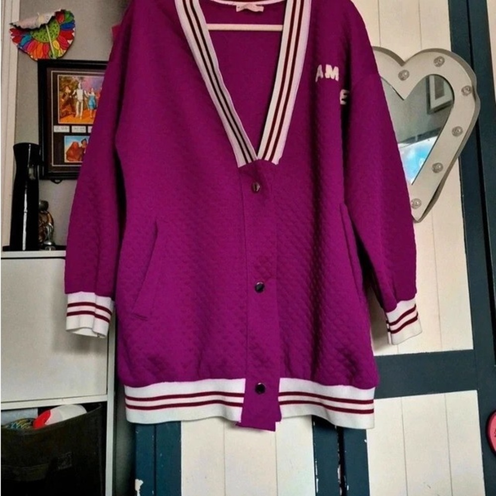 H&M Purple Quilted Cardigan with Striped Trim